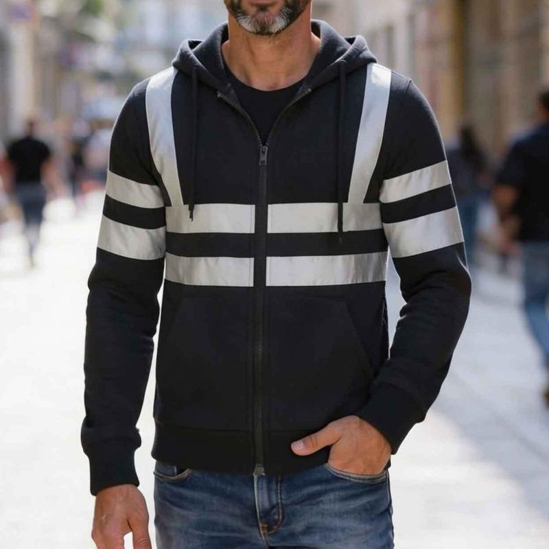 2026 Trending Men's Apparel: Everyday Outdoor, Hiking, Reflective Stripes, Zippered Hooded Top, Jacket, Men's