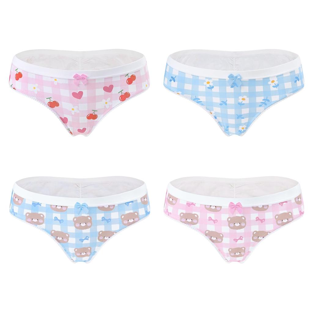 LittleForBig Women's Cotton Panties, Baby Bear, Bowknot, Blue and Pink, Set of 4, Size L