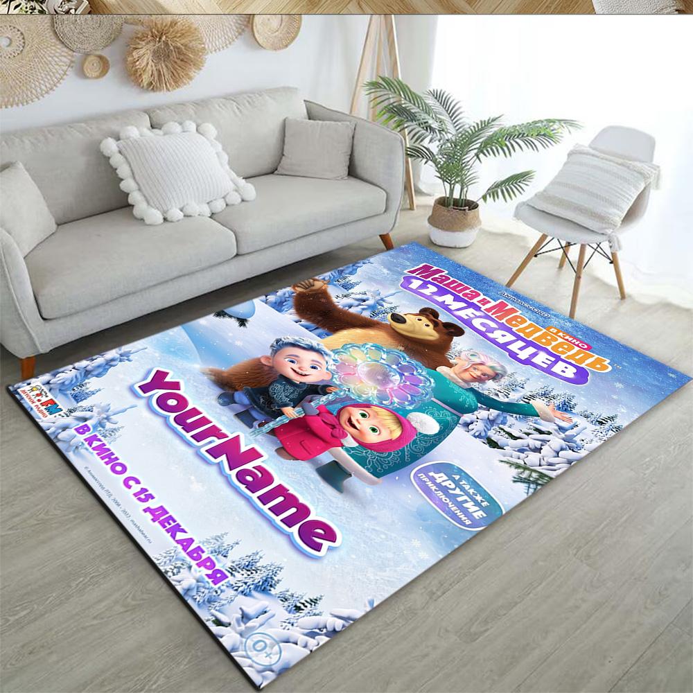 Masha Bear Customizable Name Floor Rug Office Rug Perfect for Decorate Room Balcony Bedrooms Game Room Anti-slip Rug Decorate Offices