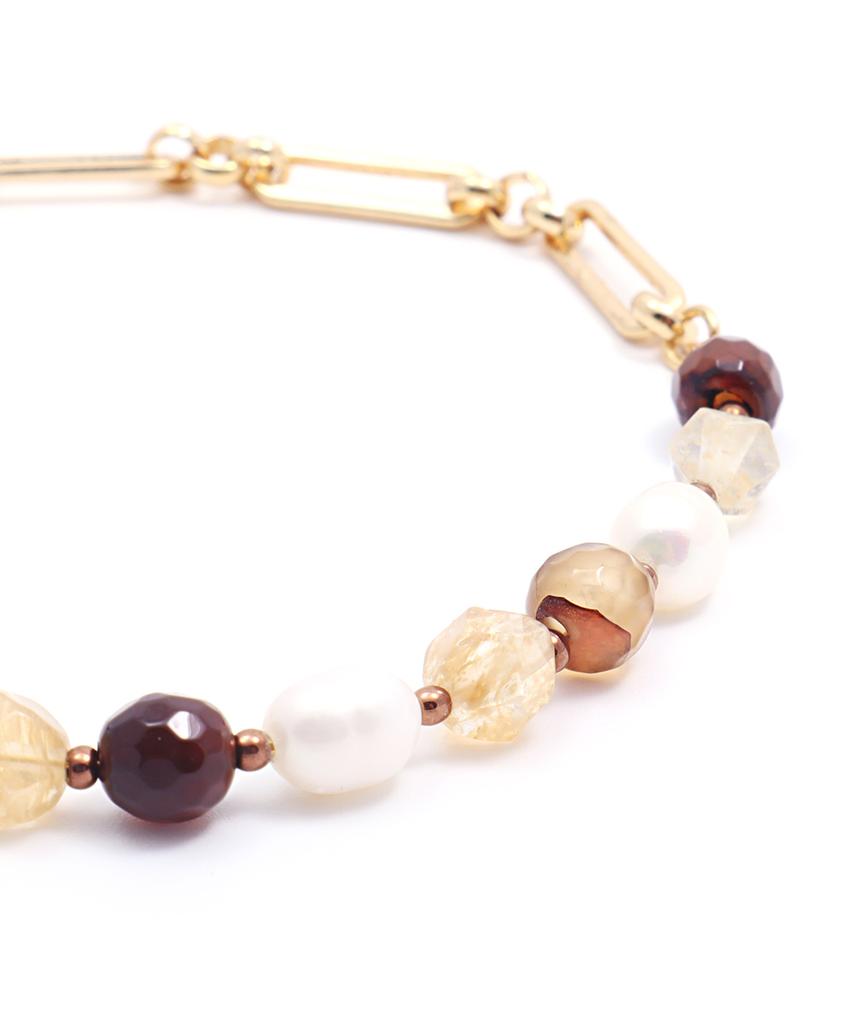 Polalita Gold Chain & Brown Stone Mix Pearl Bracelet (Plt-Br-112_Gd)