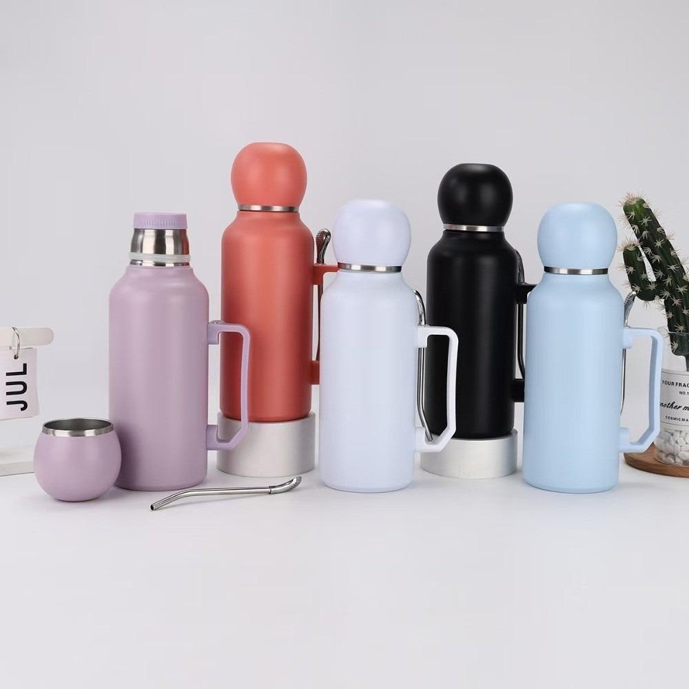 Portable Stainless Steel Insulated Bottle 1200ml Large Capacity Vacuum Flask with Straw Spoon Leak Proof Sports Water Bottle