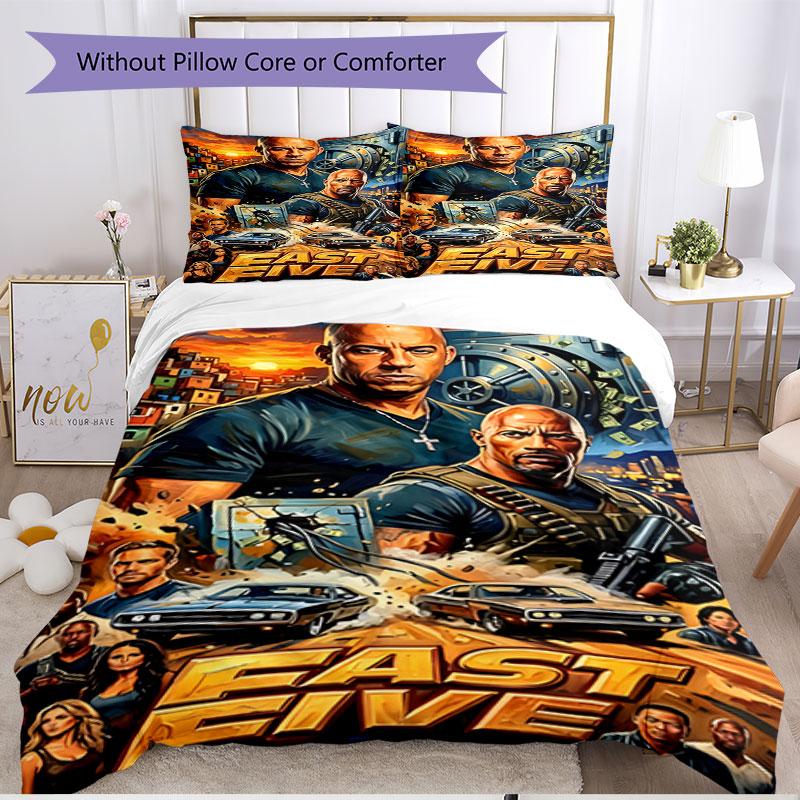 3-teiliges Bettbezug-Set (1 * Bettbezug + 2 * Kissenbezug, ohne Kern), Fast & Furious Aufdruck Weiches Ganzjahres-Bettwäscheset, Heim-Schlafzimmer-Dekoration Geschenk