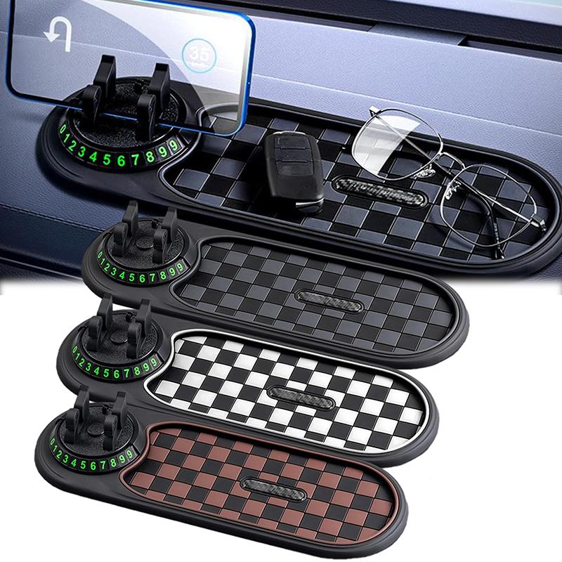 Multifunction Car Anti-Slip Mat Phone Holder For Phones Sunglasses Keys Gadgets With Temporary Parking Number Dashboard Mat