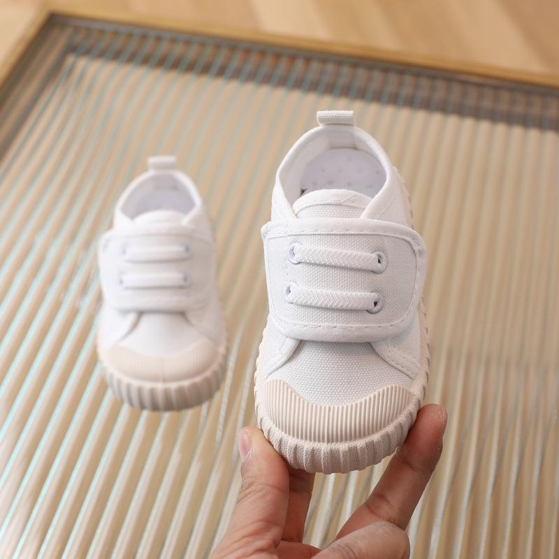 Kids  Soft Canvas Velcro Sneakers - Low Top, White, Spring/Autumn 6 pairs (21-26)