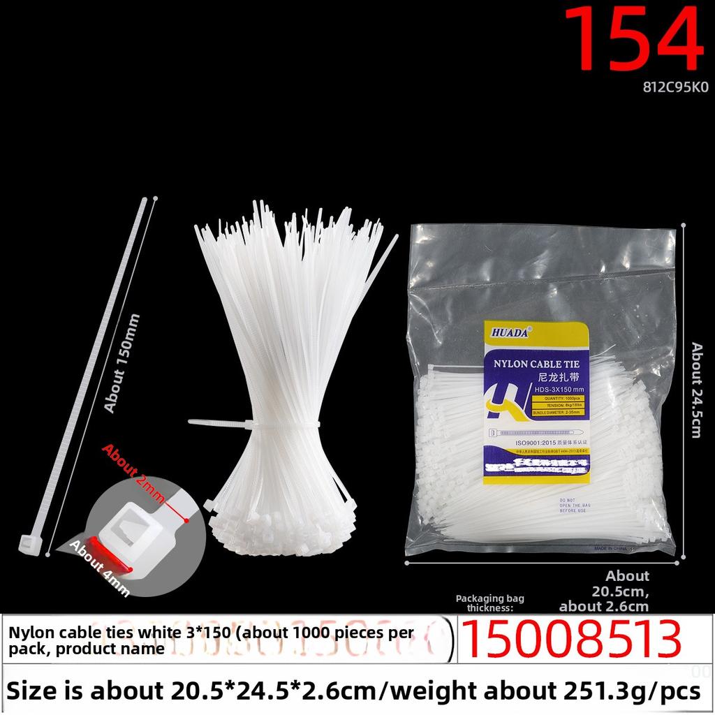Large White Nylon Cable Ties of 4*150*4*200*5*250*3*60*3*80