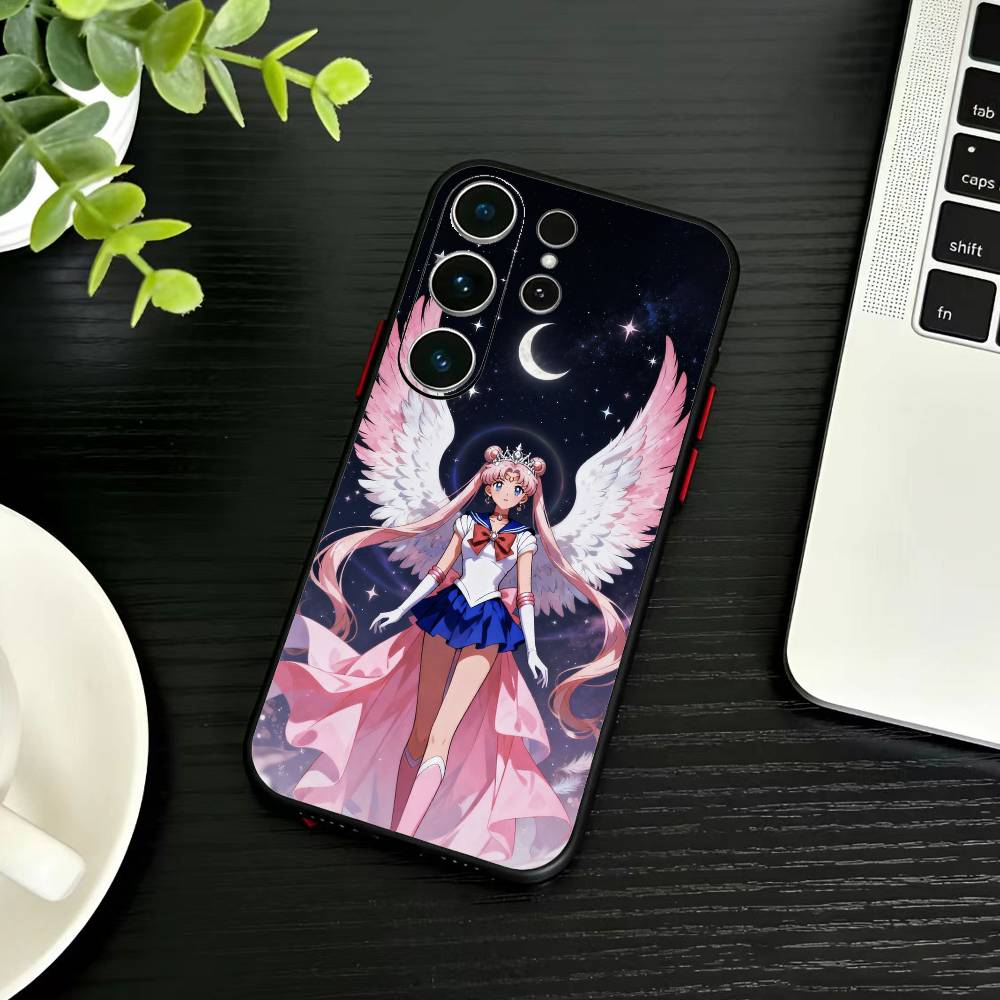Cartoon S-Sailor M-Moon Phone Case For Samsung S26,S25,S24,S23,S22,S30,S21,Ultra,Plus,FE 5G Black Soft Cover