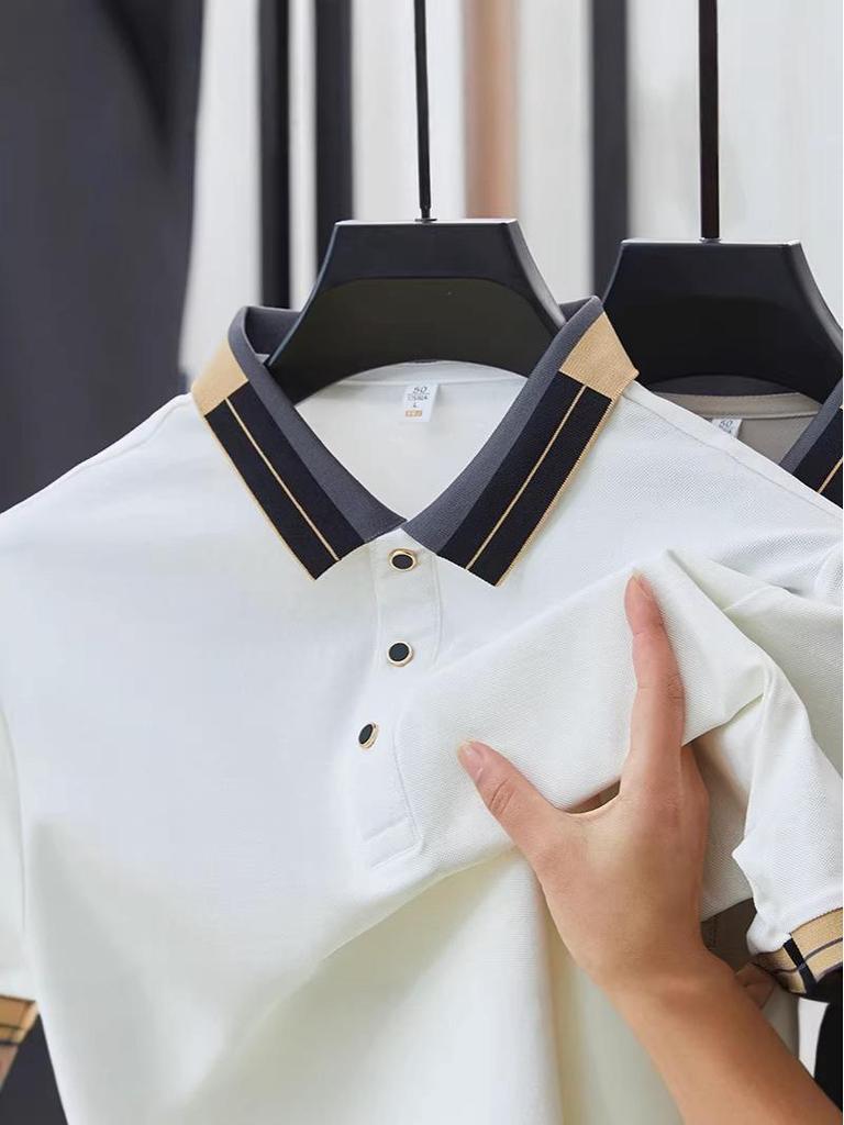 Men's Summer Solid Color Ice Feel Polo Shirt - Short Sleeve Lapel T-Shirt for Business Casual Wear