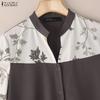 ZANZEA Women Casual V-Neck Loose Print Splice 3/4 Sleeve Blouse
