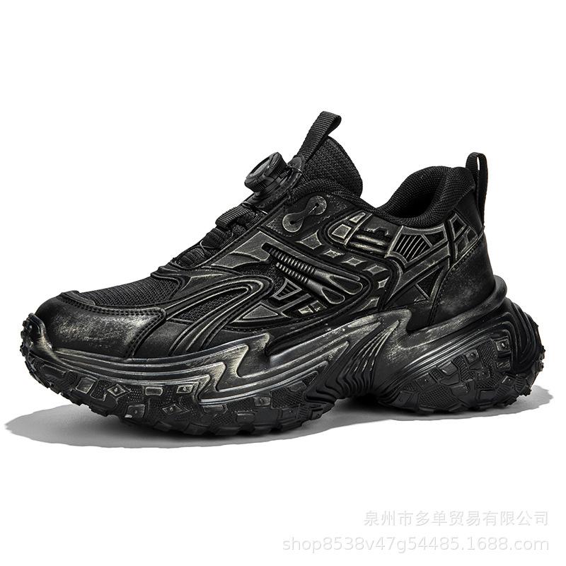 Scarpe da ginnastica traspiranti in rete stile papà, colore nero, stile mecha scuro, con rialzo, scarpe casual con lacci, scarpe con rialzo a suola spessa