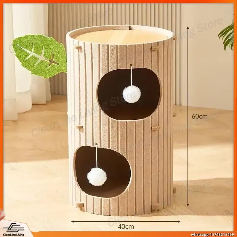 Multi-layer Felt Cat House Tree Stump Style Scratching Post Climbing Tower Play Center for Cats Indoor Pet Furniture Durable