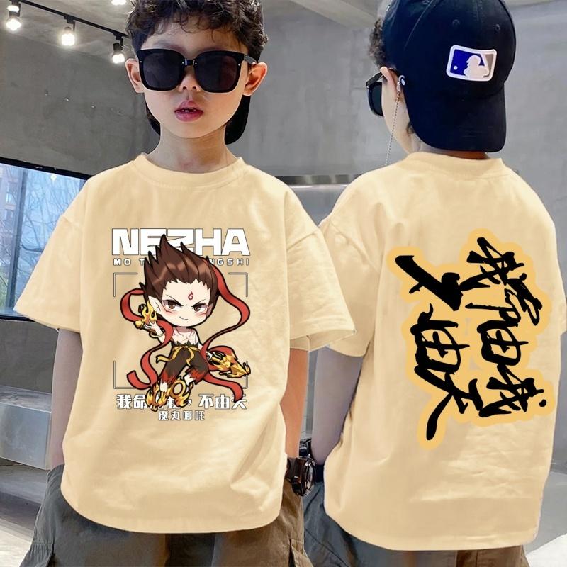 

Nezha T-shirt size 3 cartoon Nezha printed clothing loose short sleeved top 140