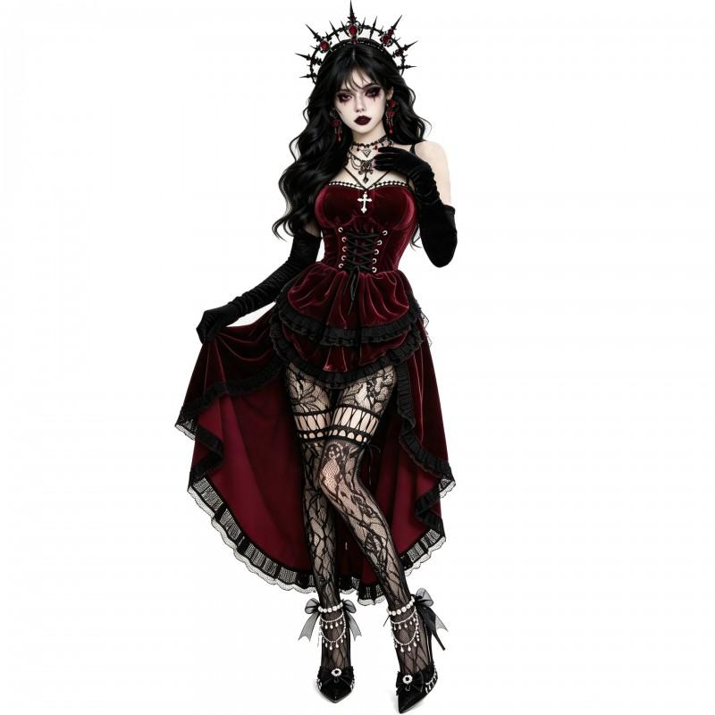 Gothic Vampire Costume Dress Wine Red
