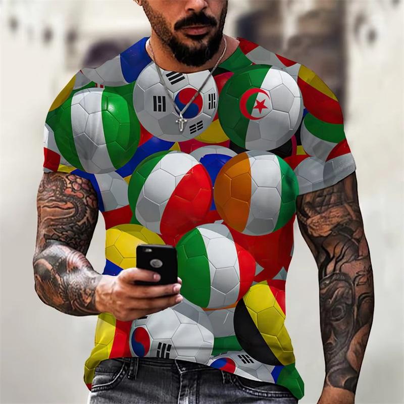 Men's Football Printed Short-sleeved Fashion Versatile Top Casual T-shirt Loose Comfortable T-Shirts Men’s