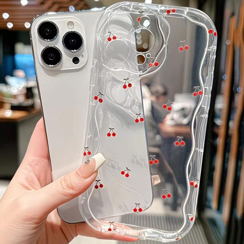 Red Cherry Clear Silicone Wave Phone Case For Samsung Galaxy S23 S24 S25 S26 Ultra S22 S21 S20 Plus FE A35 A54 A55 Cover
