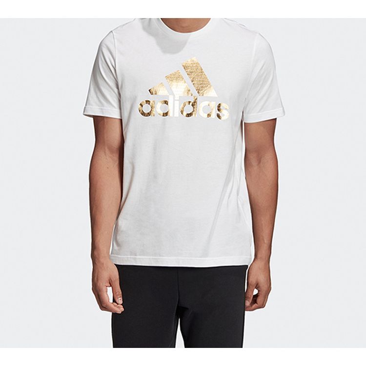 Adidas Universal Foil Metallic Letter Short Sleeve T-Shirt Men Tops White GE4700