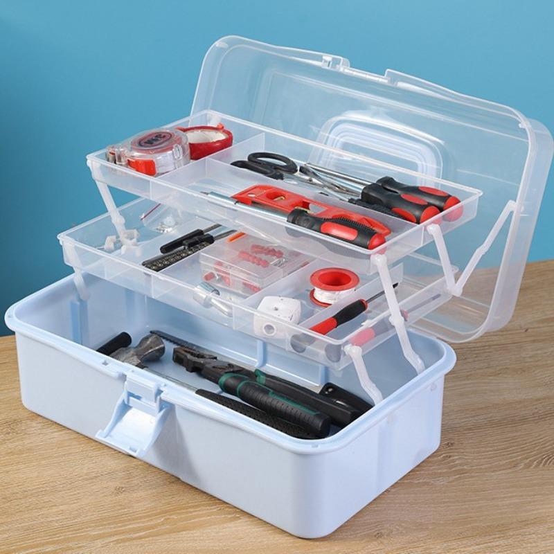 Składane Trójwarstwowe Przenośne Pudełko do Przechowywania, Duże Pojemnościowe Metalowe Pudełko na Narzędzia, Pudełko na Akcesoria do Zdobienia Paznokci, Pudełko do Przechowywania Artykułów Plastycznych i Akcesoriów