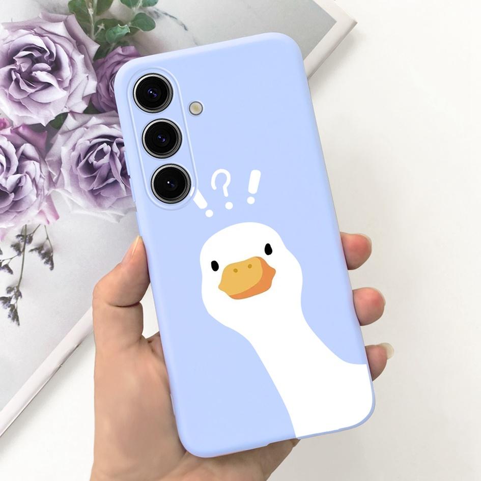 For Samsung Galaxy S24 Plus Case Lovely Yellow Duck Astronaut Matte Silicone Soft Cover For Samsung S 24 S24 Ultra S24+ 5G Funda