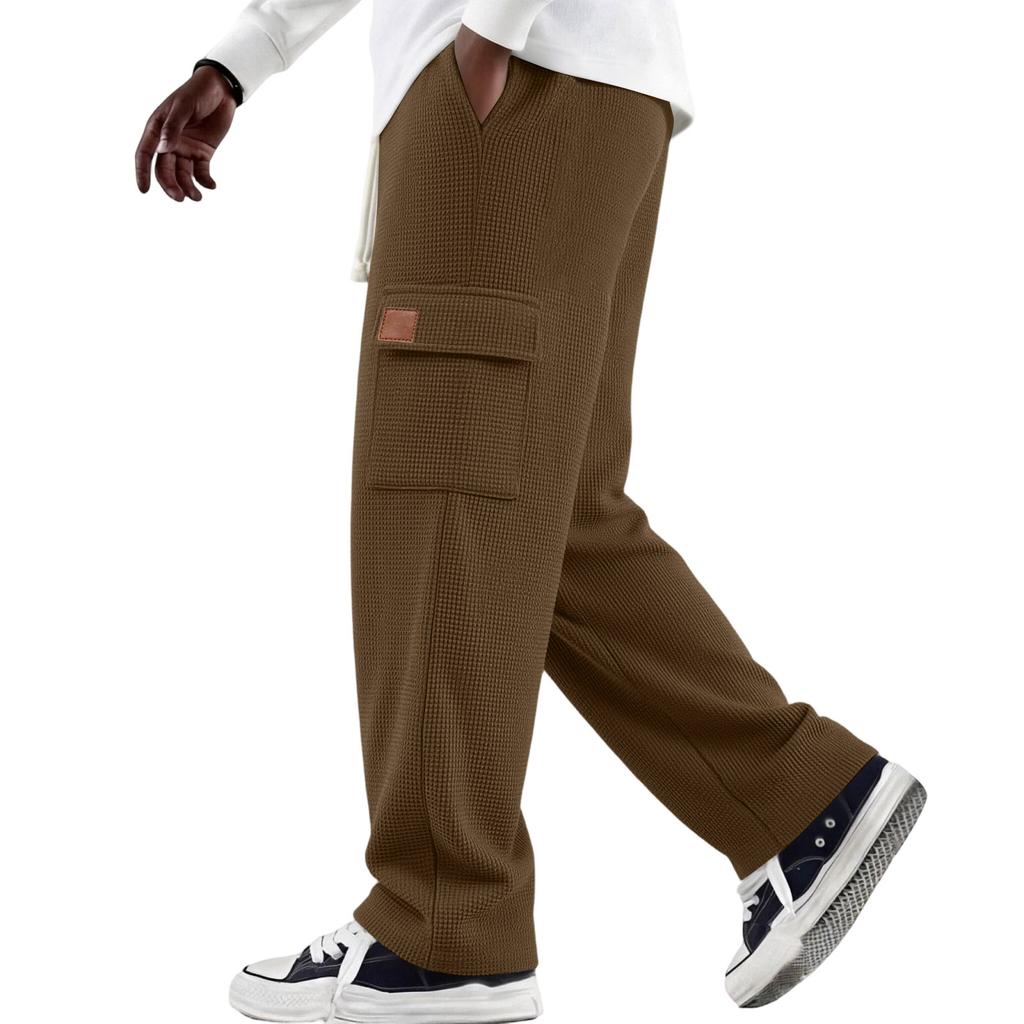 Men's Weave Loose Fit Cargo Pants with Multi-Pockets and Drawstring Elastic Waist for Casual Daily Wear