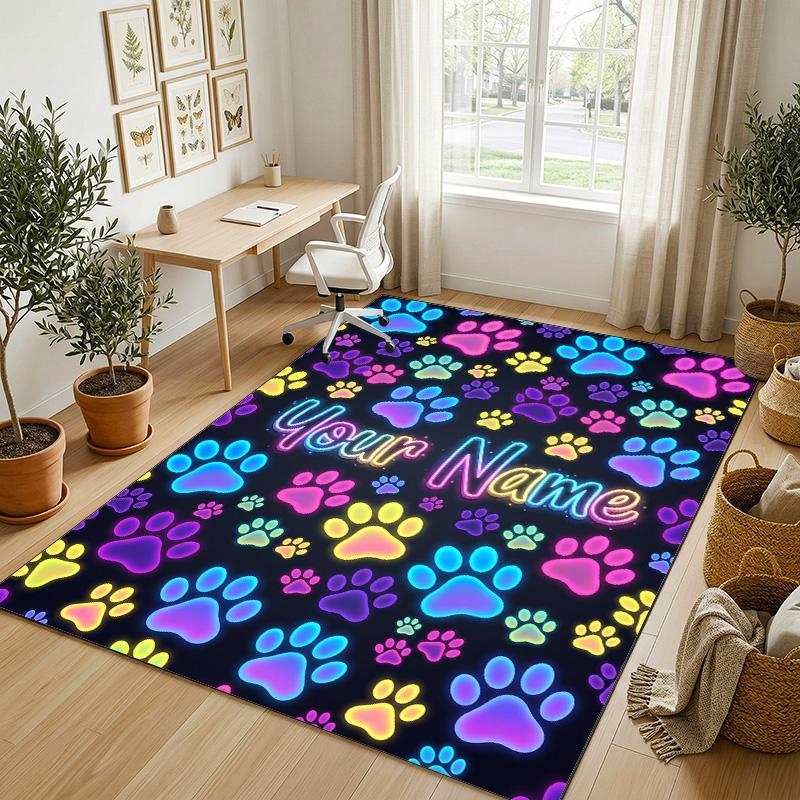 Dog Theme Crystal Velvet Rug Personalized Custom Name Text Soft Floor Mat Home Decor