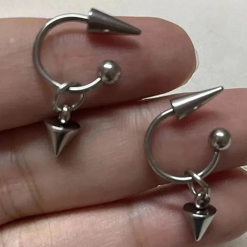 Punk Conical Pendant Horseshoe Ring Screw-on Stud Earrings