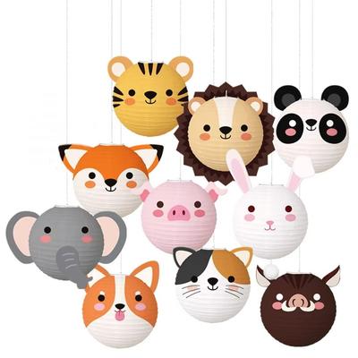 3Pcs Portable 25cm 3D Animal Paper Lantern Foldable Handheld Animal Birthday Lantern Cute DIY Children Festival Lantern Children