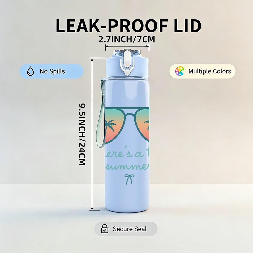 1PC Beach Sunglasses Slogan 750ml Color Plastic Sports Water Bottle Leakproof Flip Straw Lid Suitable for Sports Office Home Use