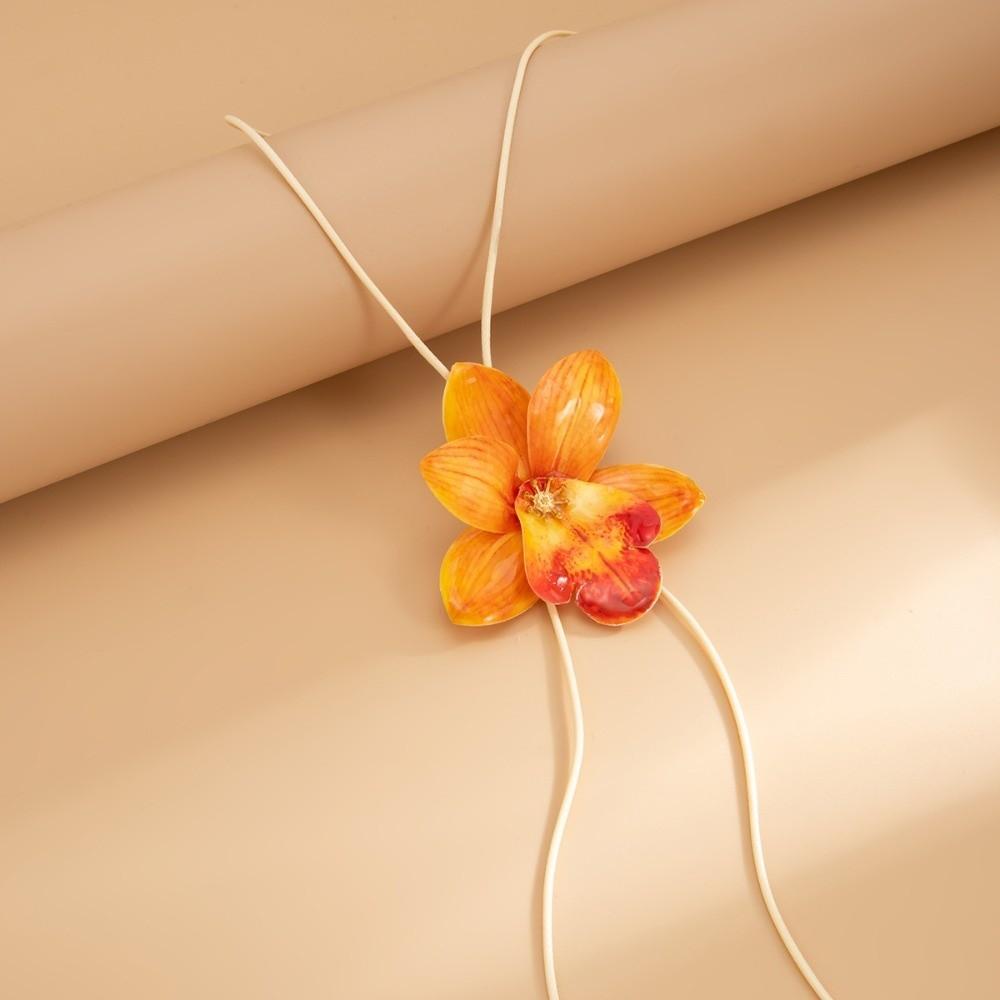 Orchid Flower Necklace Cloth Simulation Flower Earrings Personality Clavicle Chain  Ladies