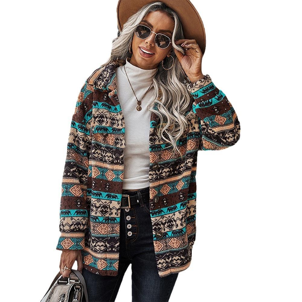 

Women s Long Sleeve Lapel Loose Retro Plush Jacket XXL зелений