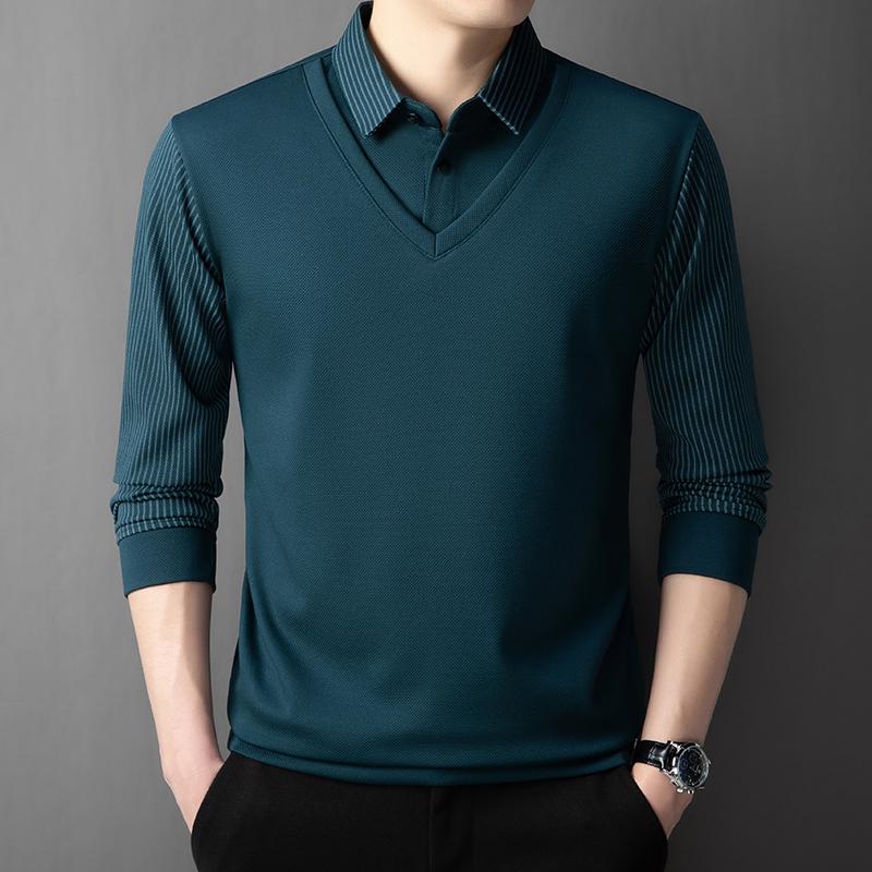High Quality Long Sleeved Men'S Polo Shirt For Autumn Winter Fashion Two Pieces Of High-End Design Top Korean Casual T-Shirt