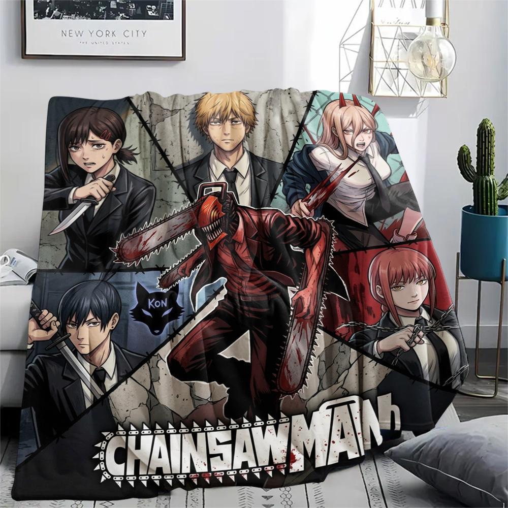 1PC Chainsaw Man Patterned Flannel Blanket Suitable For All Seasons For Home Decor Warmth And Comfort Gifts Holiday Present