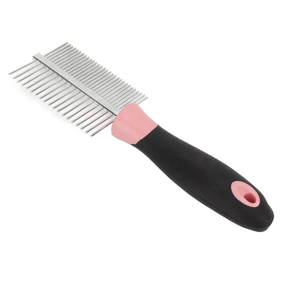 Double Sided Pet Comb Round Wide Dense Teeth Stainless Steel Cat Grooming Comb for Dogs CatsPink