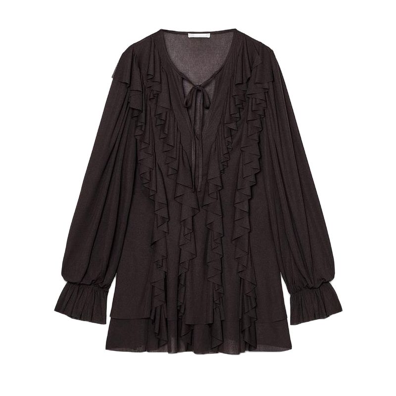 Spring New Women's Clothing Bows Lace-up Crew Neck Long Sleeves Laminated Decoration Short Dress 4813320