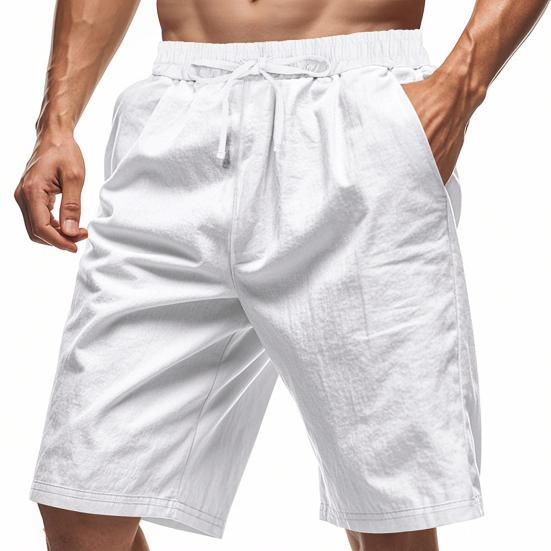 Men Summer Beach Shorts with Pockets Drawstring Elastic Waist Solid Color Versatile Casual Shorts for Daily Wear