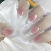 2025 High-End Elegant White & Nude Pink Cat Eye Handmade Wearable Nails for Daily Commute