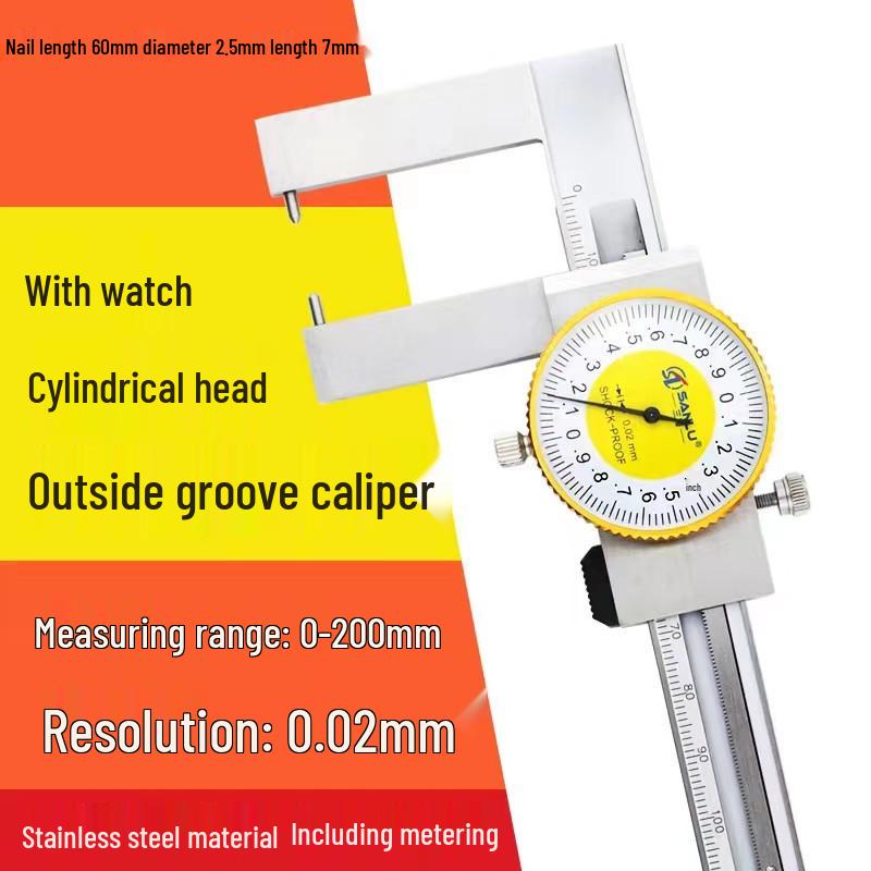 Sanriku 0-200mm Outer Groove Measuring Caliper with Flat & Cylindrical Head, 0.02mm Precision