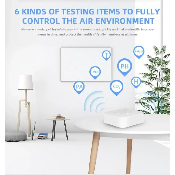 Tuya ZigBee/WiFi Air Quality Detector PM2.5 Formaldehyde VOC CO2 Temperature Humidity 6in1 Smart Air Box Sensor Via Alexa Google