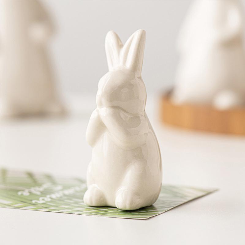 Iepurași din ceramică albă, raft pentru cărți de masă, decorațiuni de Paște, ornament microlandscape iepuraș pentru grădină, meșteșugurile de decor în curte