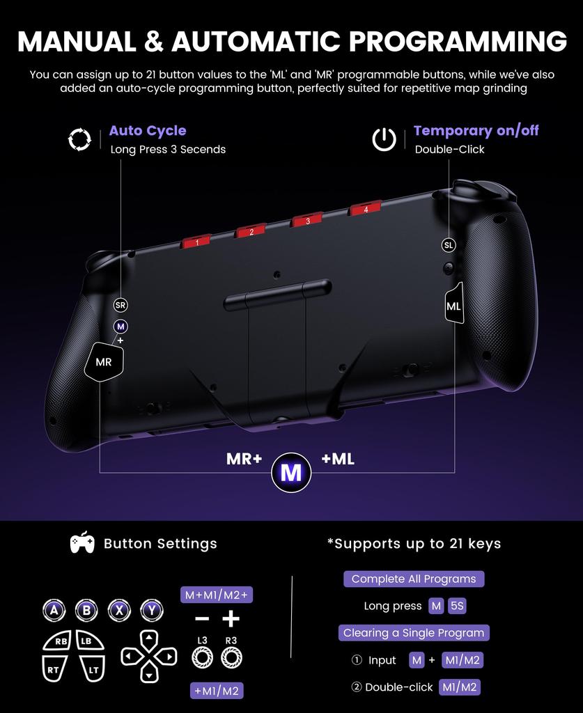Switch 2 Controller with RGB Macro Handheld Grip Controller Program Gyro Turbo 1000mAh High compatible with Switch [Upgraded Version] Lights,