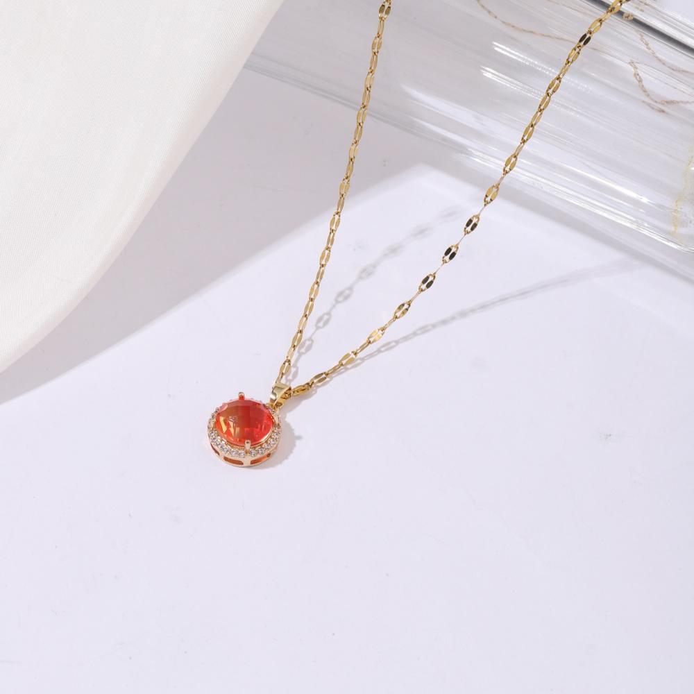 3pcs/set Luxurious  Colorful Cubic Zirconia Round Dangle Earrings Jewelry Sets for Women Wedding Daily Accessories with Stainless Steel Necklace