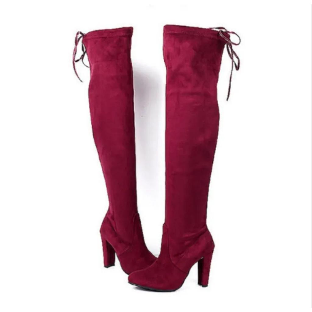 New Women Boot Fashion Suede Women Over The Knee Boot Lace Up Sexy High Heels Shoes Woman Slim Thigh High Boot Women Fr5