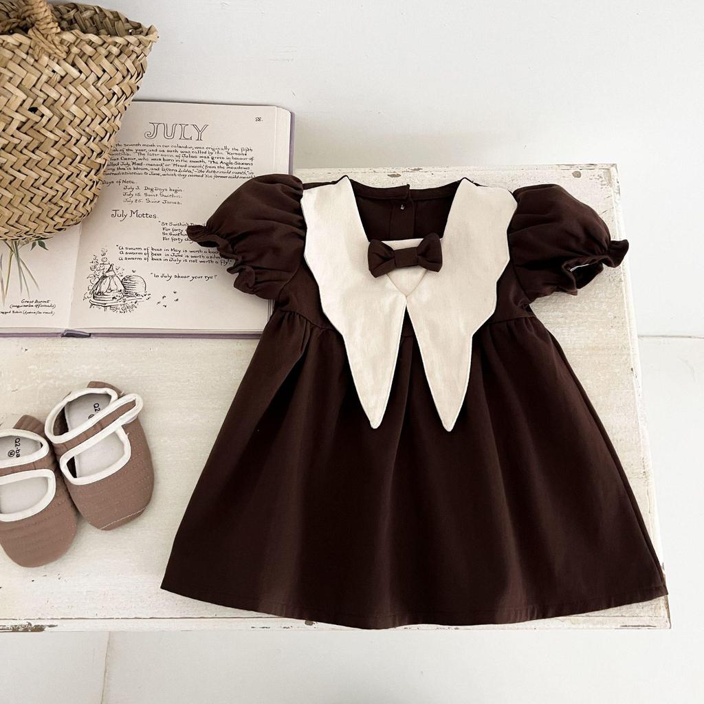 Retro Sommerkleid für Kleinkinder mit Peter-Pan-Kragen und kurzen Ärmeln