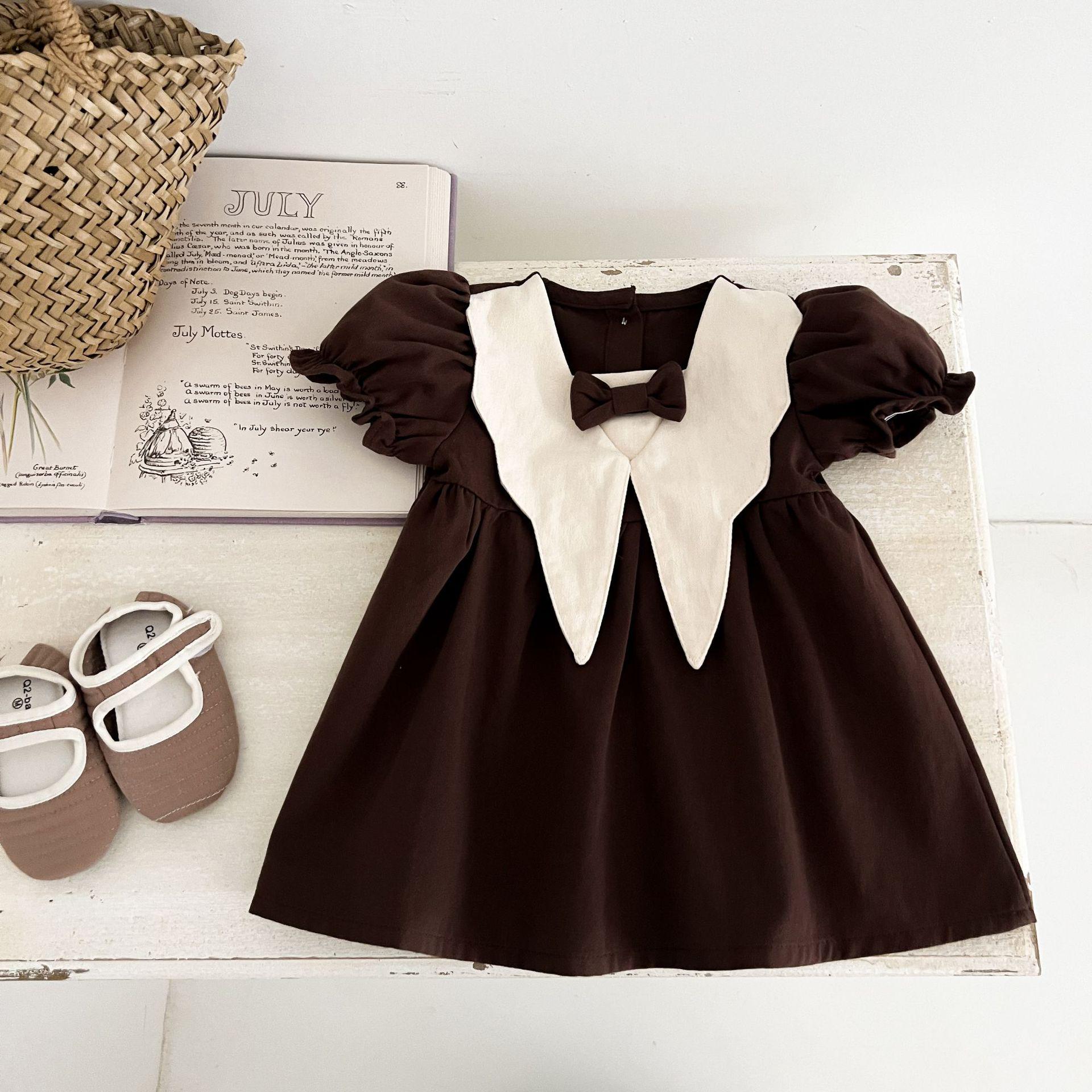 

Ретро летнее платье для малышек с воротником Питер Пэн и короткими рукавами 120 cm кофейный