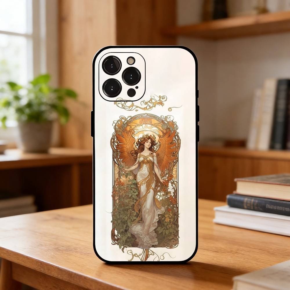 ART A-Alphonse M-Mucha Phone Case For iPhone17,16,15,14,13,12Plus,Pro Max,XS,5G Soft Silicone Black Cover iPhone12PRO
