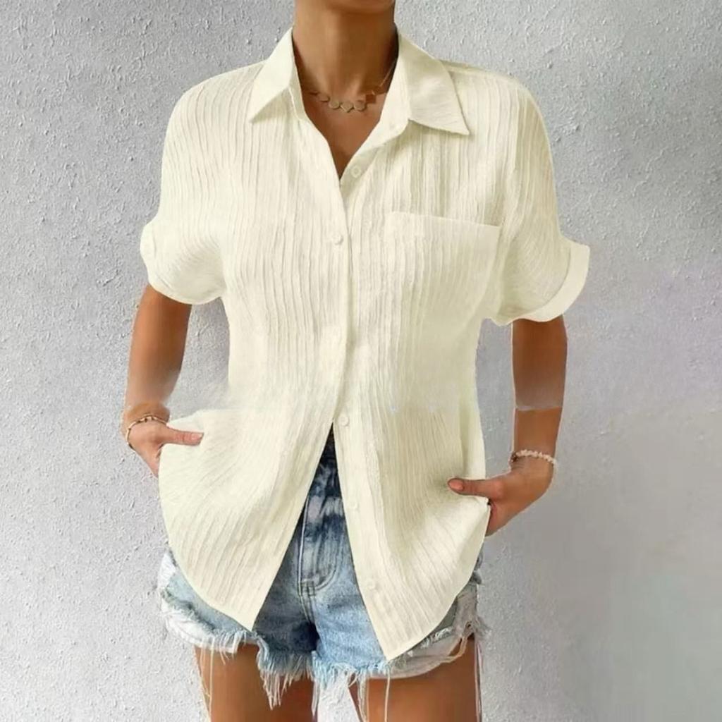 Cardigans, Patchwork Pockets, Short Sleeves, Solid Color Casual Collars, Raglan Shirts, Short Sleeved Women's Clothing