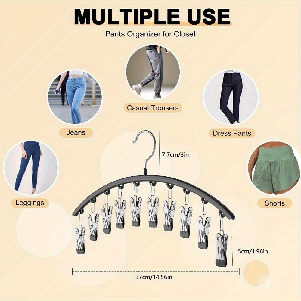 1 Stainless Steel Clothes Rack with 10 Clips for Drying Bottoms, Socks, Scarves and Belts for Home Organization for Bathroom, Bedroom, Wardrobe