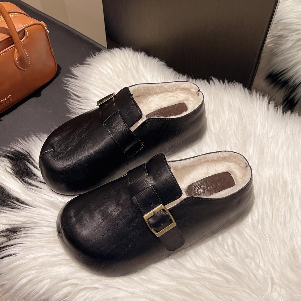 Women's Solid Color Flat Shoes 2024 New Velvet Inner Warm Windproof Outdoor Leisure Comfortable Women's Slippers Loafers