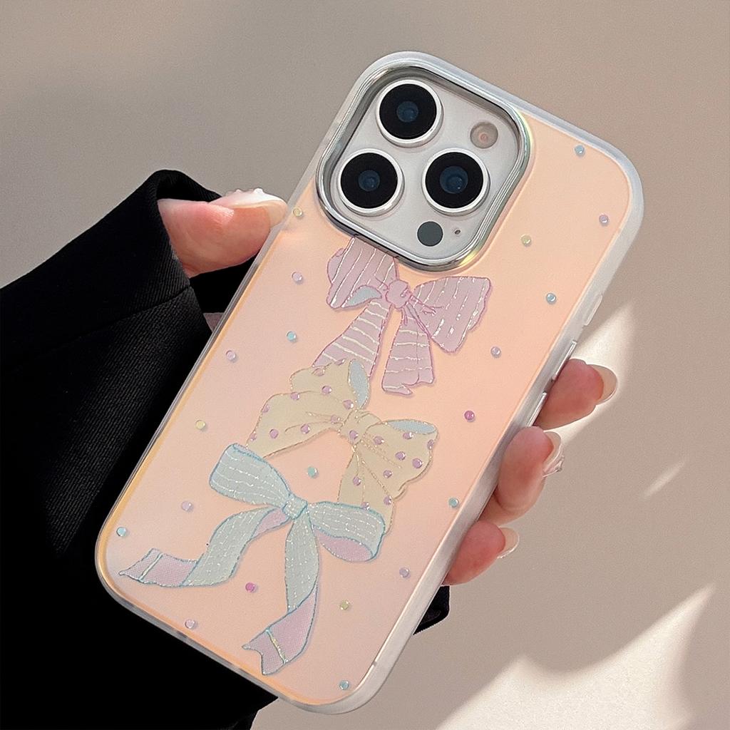 Gold-plated IPhone 15 Pro Max Phone Case, 16 Colorful Polka Dot Bow, 13 Sweet Style, 17 Drop-proof Laser Engraving