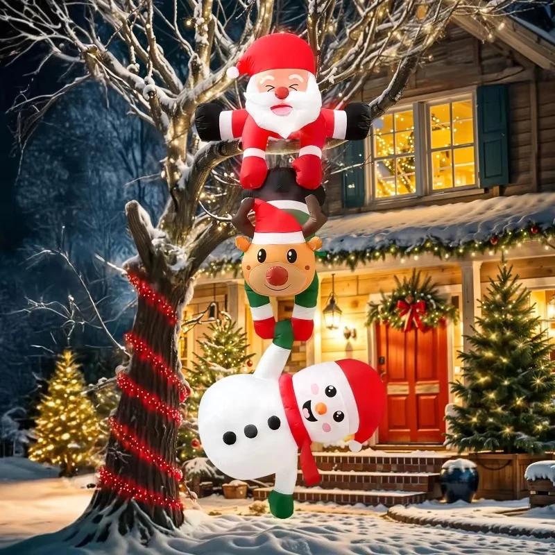 8FT Inflatable Christmas Climbing Santa Claus Reindeer & Snowman Toy Built-in LED for Outdoor Beam Roof Tree Party Yard Decor