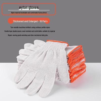 10 Pairs Heavy-Duty Nylon Work Gloves for Construction and Bricklaying