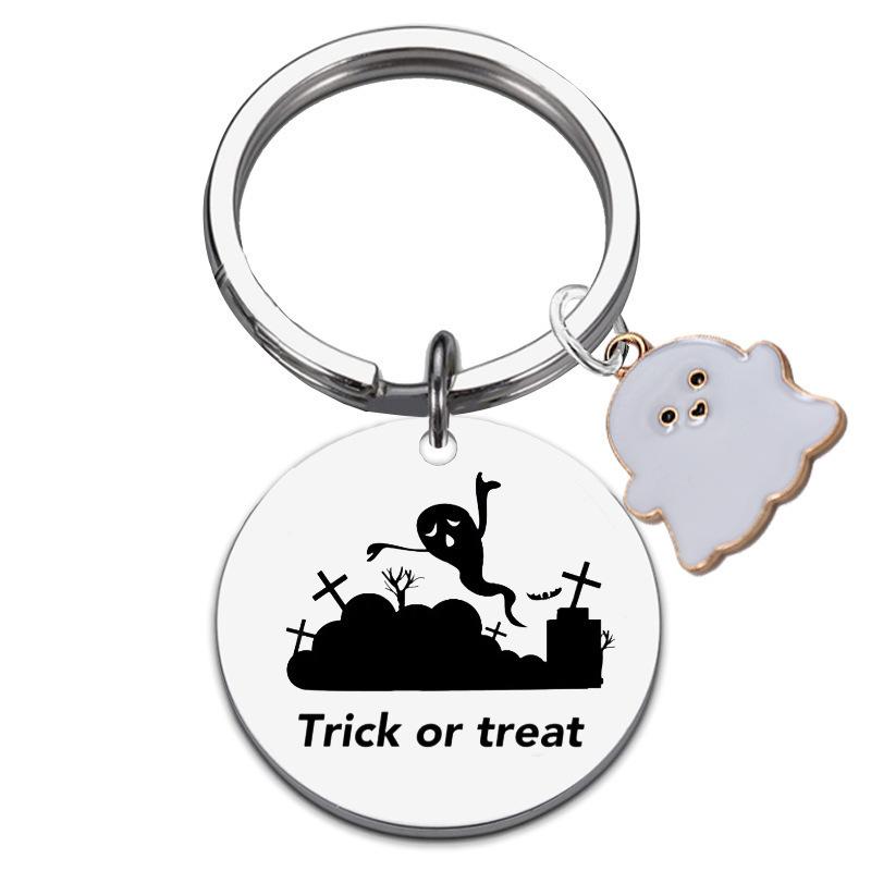 

Halloween Gift Pendant Keychain Stainless Steel Laser Engraved Round Tag Hanging Ornament Stainless Steel Keychain for Backpack Bag Pendant 3*3CM